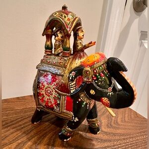 Colorful Hand-Painted Ambari Elephant with Riders Figurine